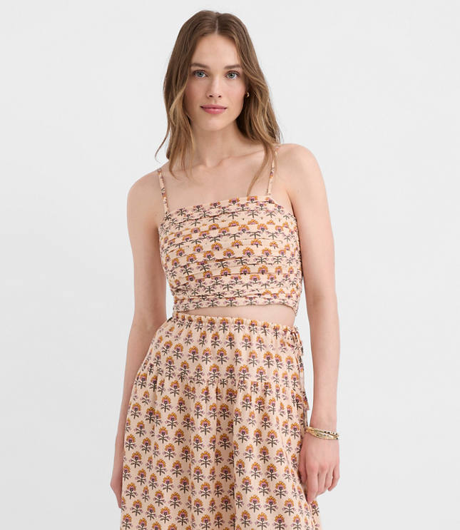 LOFT Beach Garden Ruched Linen Cotton Top