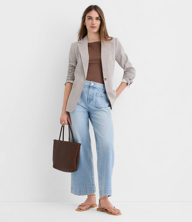 Tall Palmer Denim Wide Leg Crop Pants in Refined Blue Wash