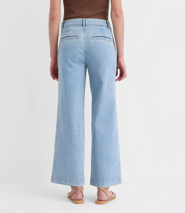 Petite Curvy Palmer Denim Wide Leg Crop Pants in Refined Blue Wash