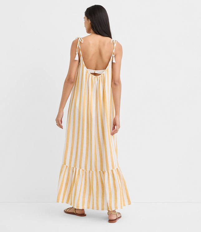 LOFT Beach Striped Tie Strap Linen Cotton Maxi Dress