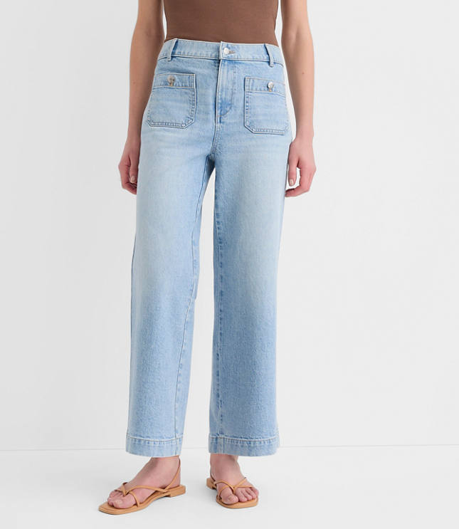 Tall Curvy Palmer Denim Wide Leg Crop Pants in Refined Blue Wash