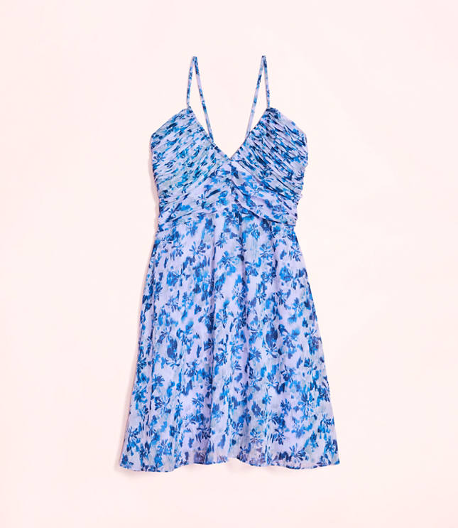 Lately Palm Pleated Mini Halter Dress