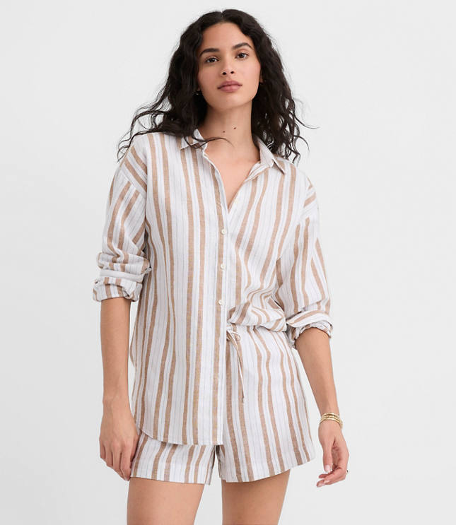 Petite Striped Linen Cotton Everyday Oversized Shirt