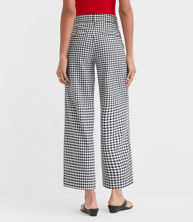Petite Palmer Wide Leg Crop Pants in Gingham Cotton Linen