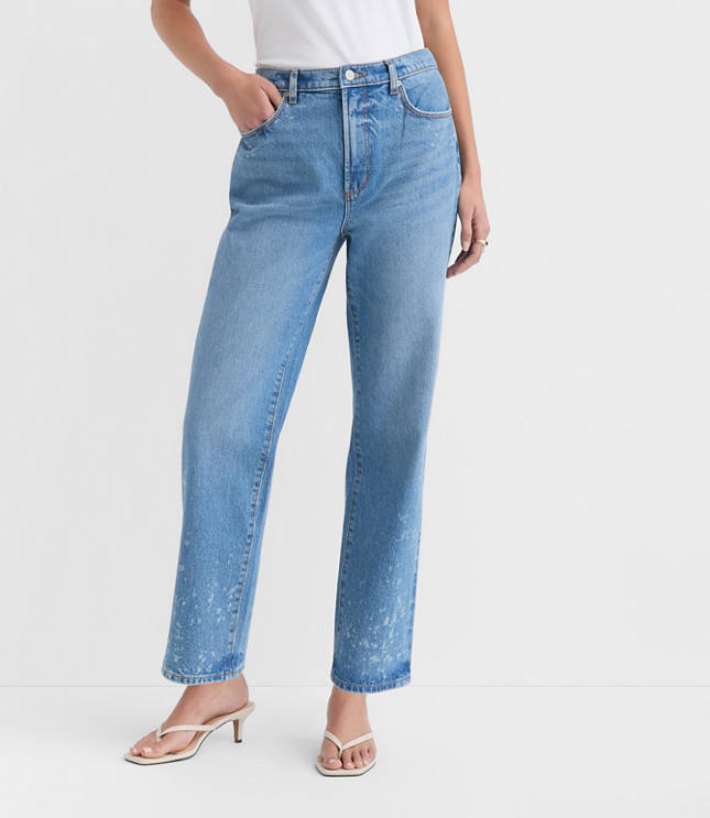 Rivete Tall Curvy High Rise Straight Jeans in Bleach Out Wash carousel Product Image 1