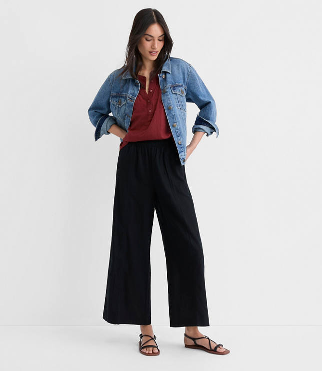Petite Breezy Wide Leg Crop Pants in Linen Cotton