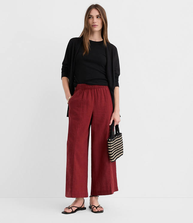 Petite Breezy Wide Leg Crop Pants in Linen Cotton carousel Product Image 1
