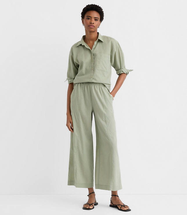 Petite Breezy Wide Leg Crop Pants in Linen Cotton