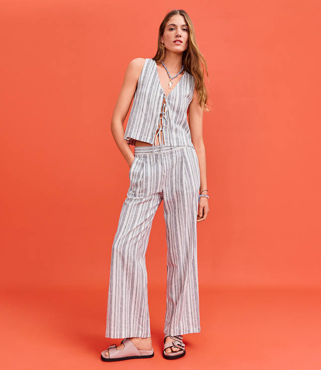Petite Lou & Grey Striped Linen Cotton Wide Leg Crop Pants carousel Product Image 4