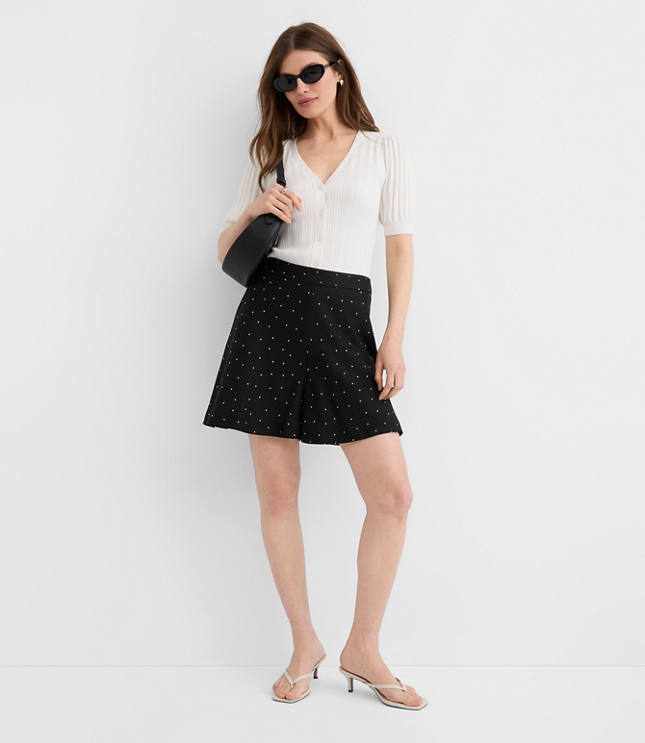 Petite Side Zip Shorts in Dotted Linen Blend