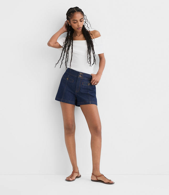 Rivete Double Shank High Rise Denim Shorts in Nova Wash