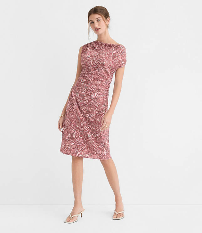 Petite Hibiscus Stitchy Asymmetrical Ruched Mini Dress