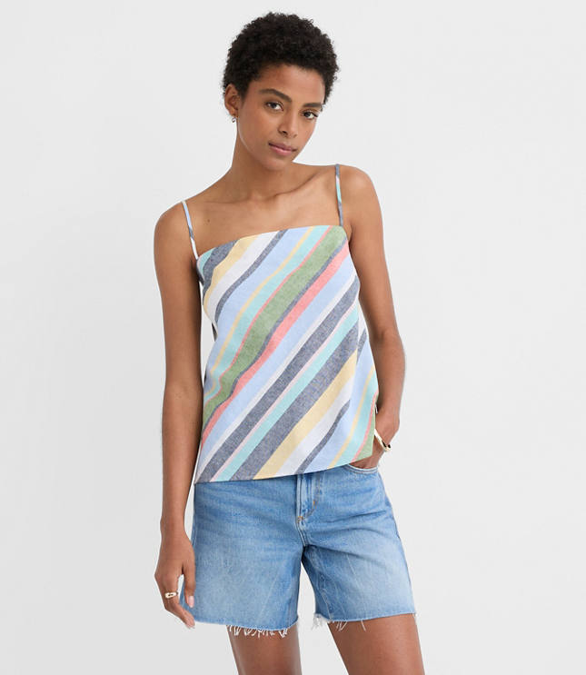Striped Linen Cotton Square Neck Cami carousel Product Image 2