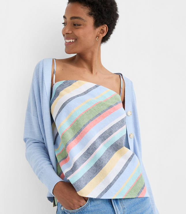 Striped Linen Cotton Square Neck Cami carousel Product Image 3