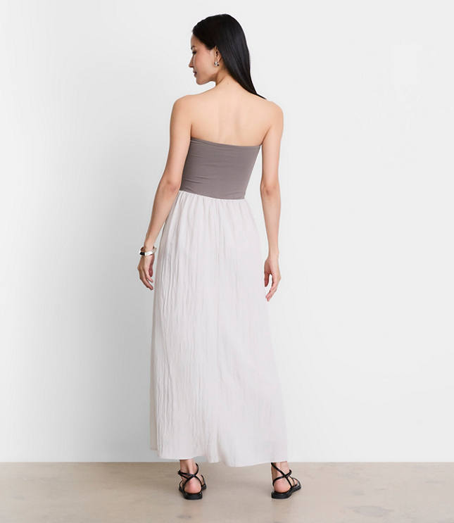 Petite LOFT Versa Strapless Mixed Media Maxi Dress