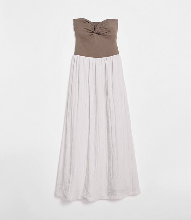 Petite LOFT Versa Strapless Mixed Media Maxi Dress