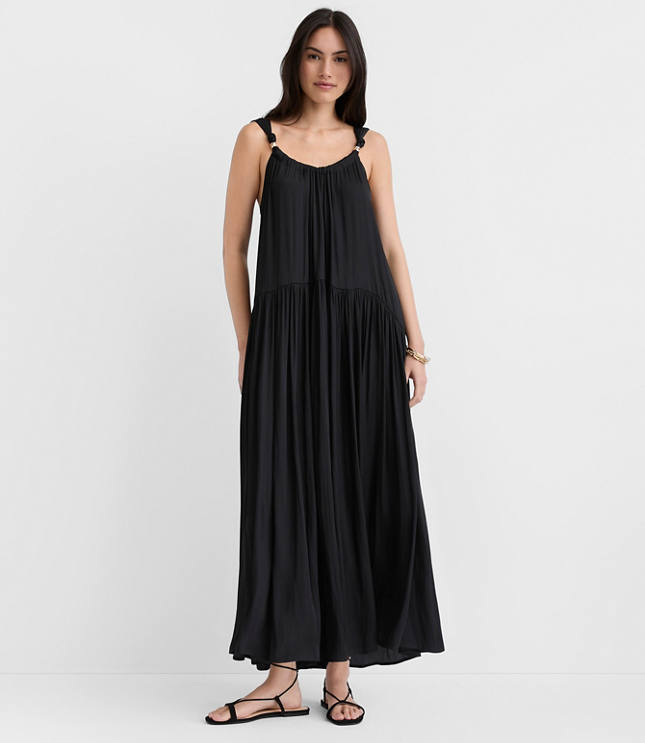Petite Metallic Trim Strappy Maxi Pocket Dress