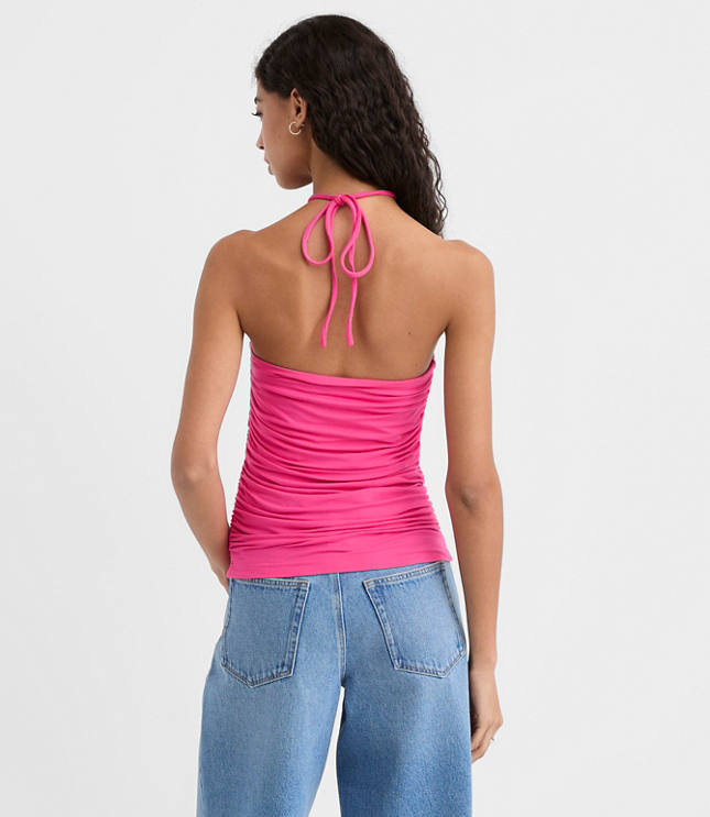 Petite Beaded Ruched Halter Top