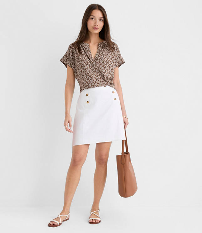 Petite Floral Split Neck Mixed Media Top