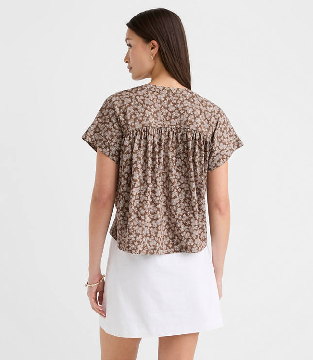 Petite Floral Split Neck Mixed Media Top