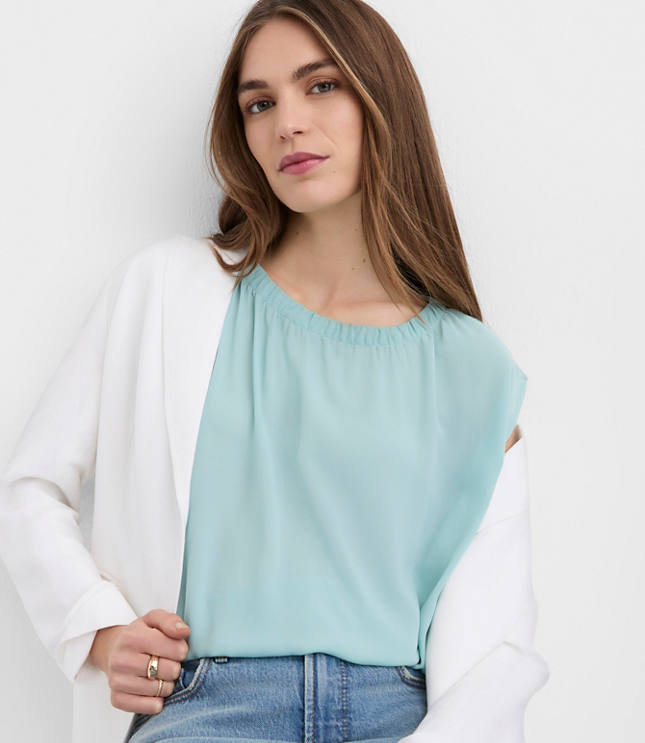 Petite Bubble Hem Mixed Media Top