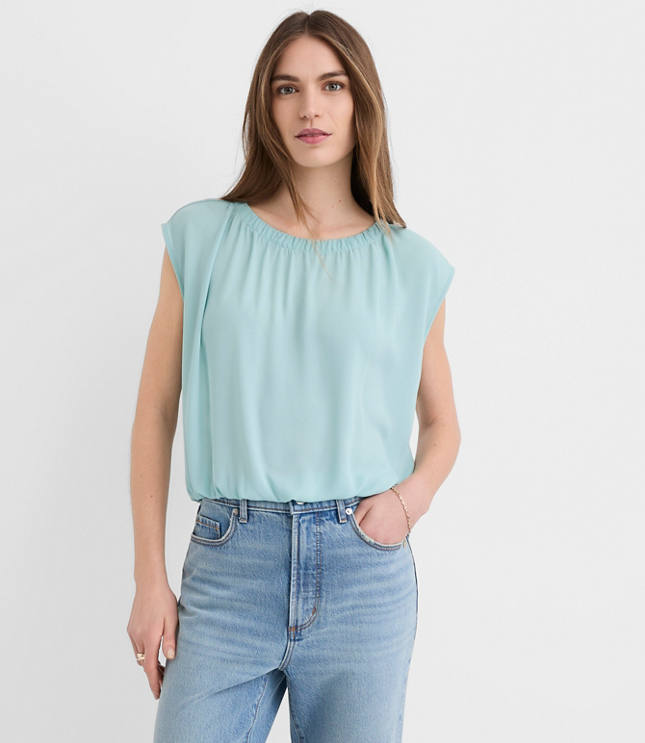 Petite Bubble Hem Mixed Media Top