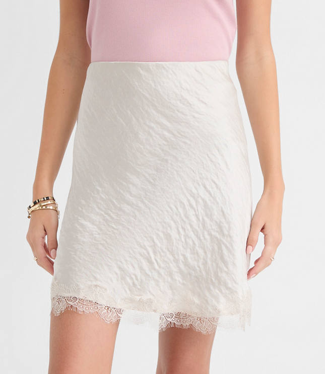 Petite Lace Trim Satin Bias Mini Skirt carousel Product Image 3