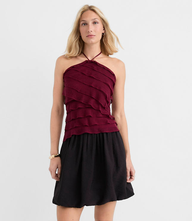 Mesh Ruffle Halter Top