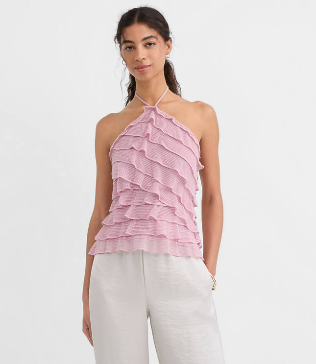Mesh Ruffle Halter Top