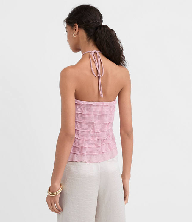 Mesh Ruffle Halter Top
