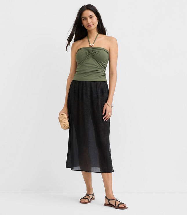 LOFT Beach Beaded Ruched Halter Tankini Top