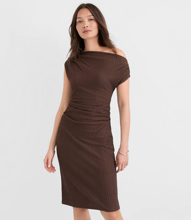 Petite Stitchy Asymmetrical Ruched Mini Dress
