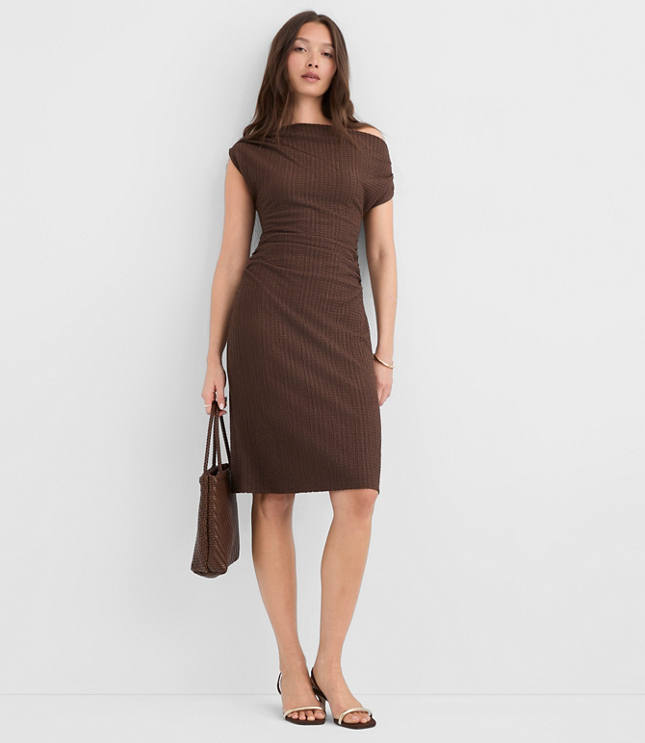 Petite Stitchy Asymmetrical Ruched Mini Dress
