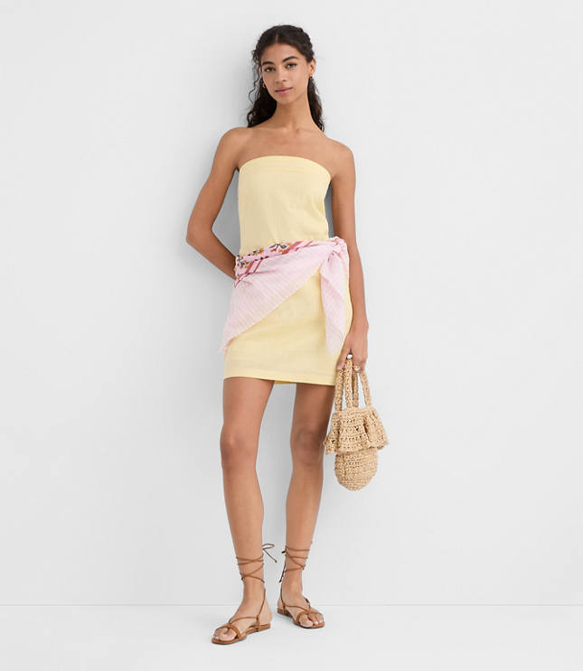 LOFT Beach Linen Cotton Strapless Mini Dress
