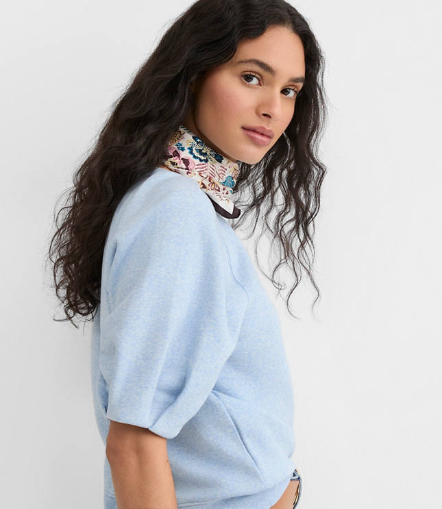 Heathered Pleated Puff Sleeve Sweatshirt