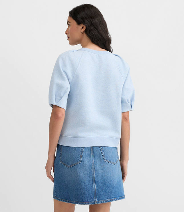 Heathered Pleated Puff Sleeve Sweatshirt