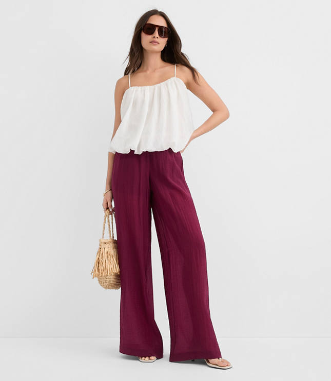 Semi-Sheer Pull On Wide Leg Pants
