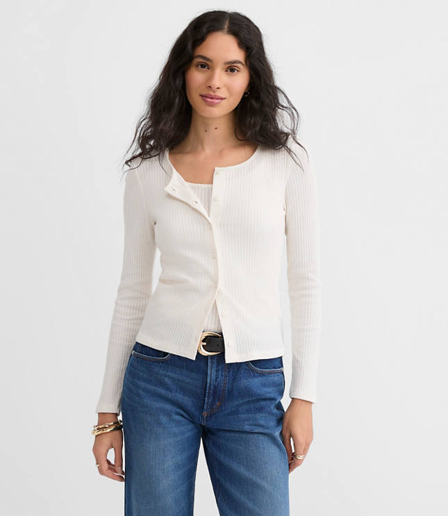 Petite Ruffle Ribbed Cardigan