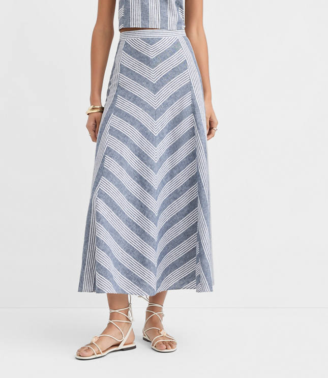 Chevron Linen Blend Midi Skirt