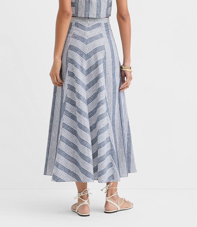 Chevron Linen Blend Midi Skirt