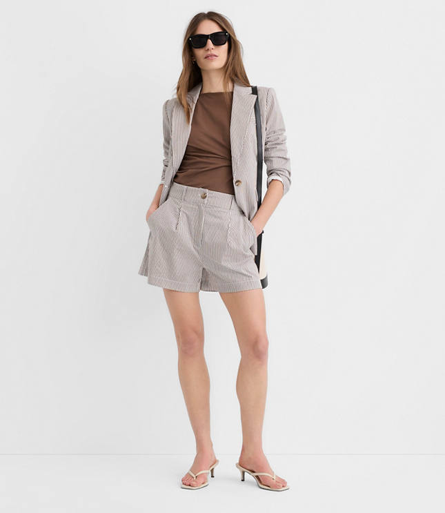 Petite Pleated Shorts in Striped Seersucker