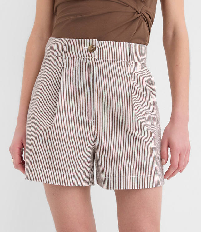 Petite Pleated Shorts in Striped Seersucker