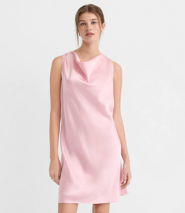 Petite Satin Cowl Neck Bias Mini Dress