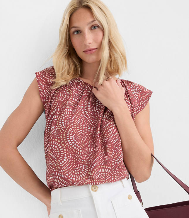 Petite Swirl Flutter Sleeve Mixed Media Blouse