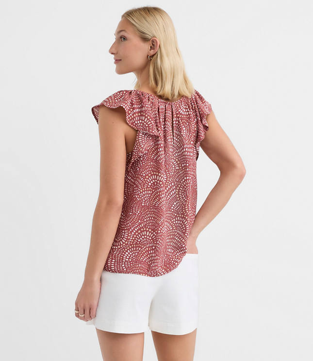 Petite Swirl Flutter Sleeve Mixed Media Blouse