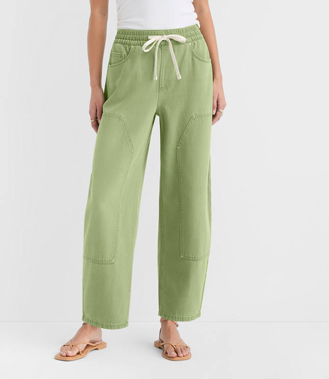 Petite Curvy High Rise Barrel Utility Jeans in Shale Green carousel Product Image 1