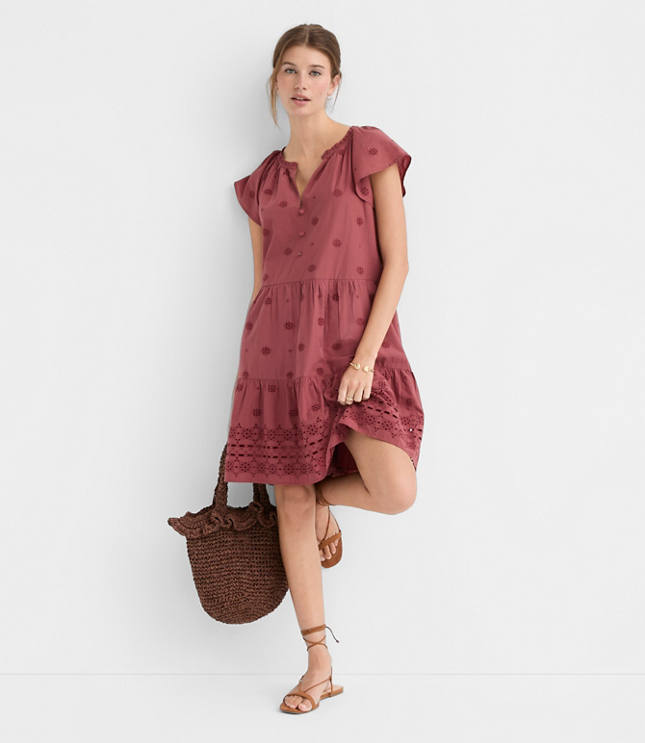 Petite Eyelet Flutter Tiered Mini Dress