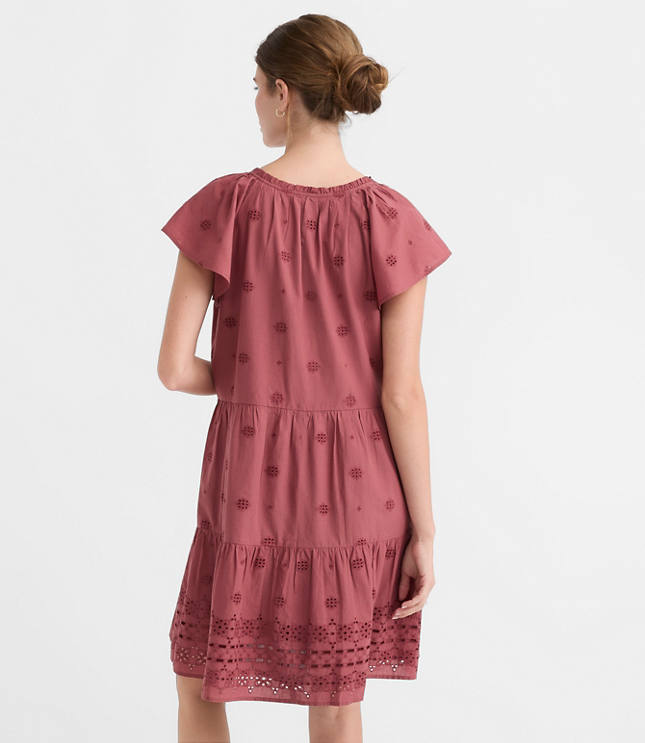 Petite Eyelet Flutter Tiered Mini Dress