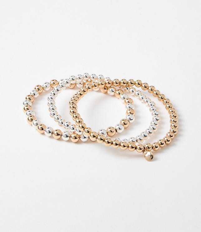 Mixed Metallic Beaded Stretch Bracelet Set