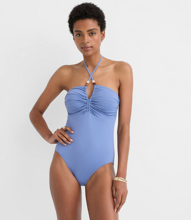 LOFT Beach Beaded Ruched Halter One Piece Swimsuit carousel Product Image 1